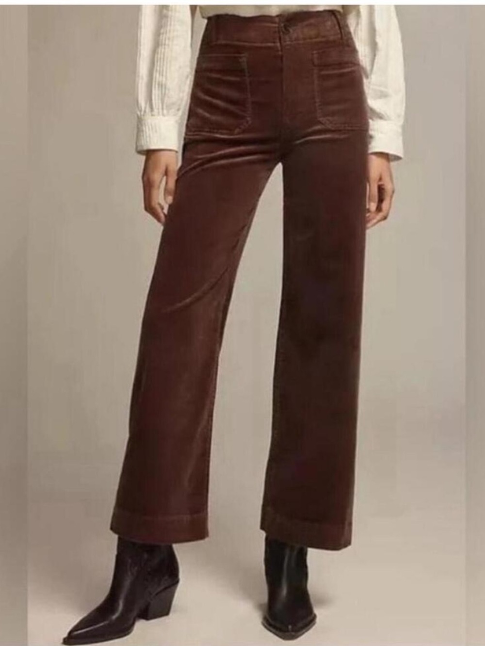 Anthropologie x Maeve Colette Wide-Leg Full Length Corduroy Pants Brown 32